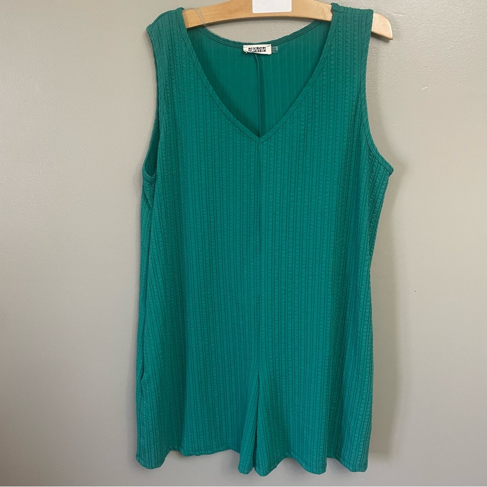 BLUMIN 3XL green ribbed v-neck romper shorts sleeveless beach vacation comfy